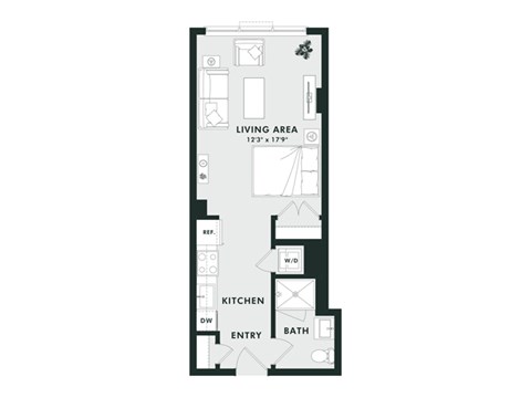 Floor plan for studio, 1 bath, 457 sqft